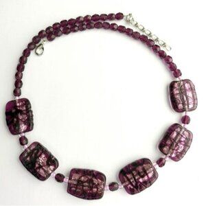 NWT Italian Murano Glass silver foil Italian necklace